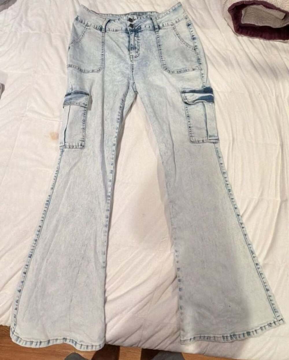 Lamingals Cargo Flare Jeans Size 2XL Light Wash Denim Y2K